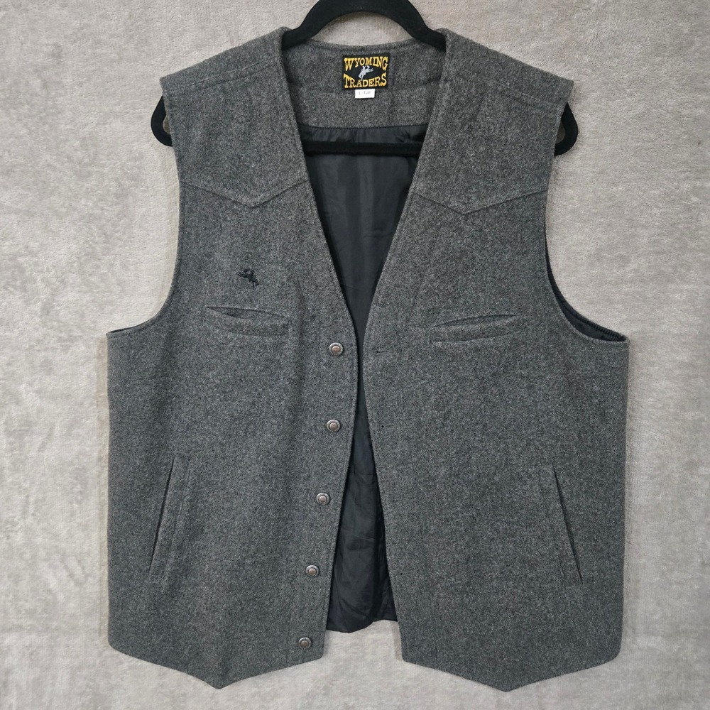 Wyoming Traders Vest Men Large Tall Grey Wool Western Cowboy Ranch Rodeo Classic